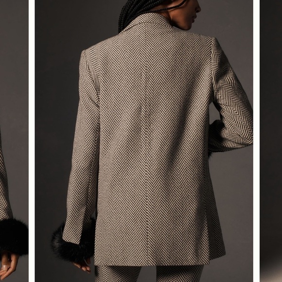 Le Superbe- NWT Black & Grey Chevron David Boa Fur Cuff Blazer Jacket - Picture 2 of 10